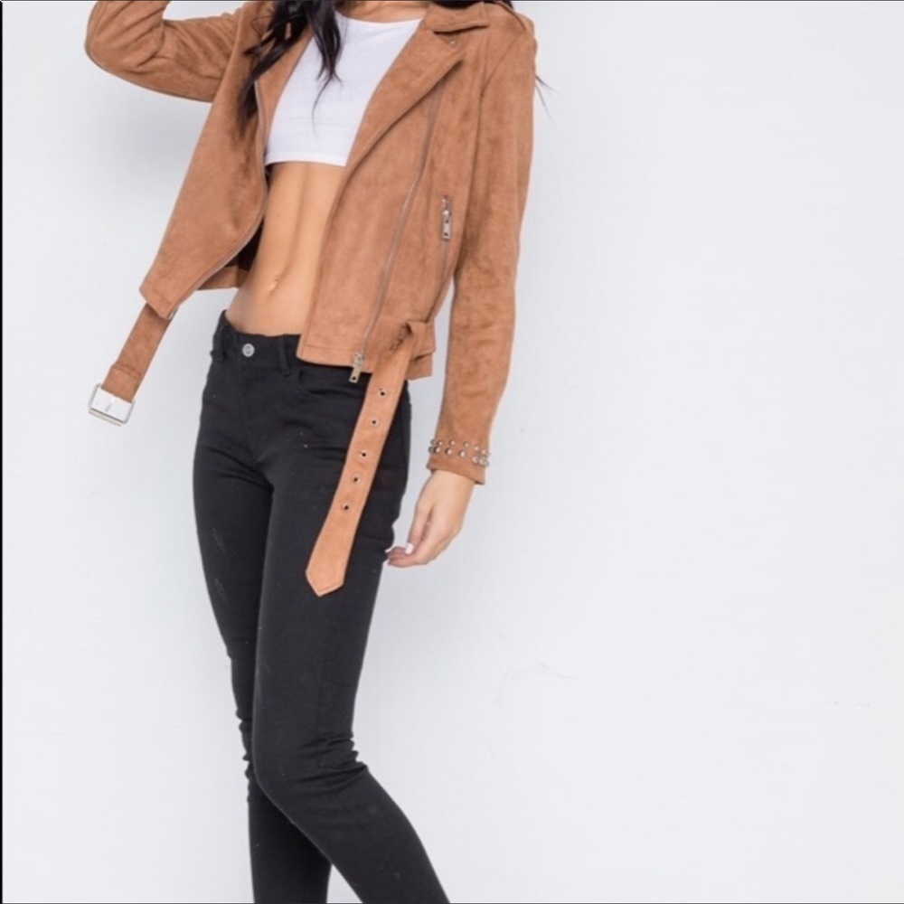 Suede Moto Jacket - Tan Faux Suede Jean Jacket